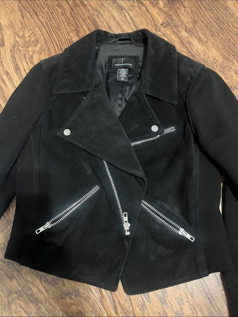 Moda International Black Cropped Moto Jacket with Silver Zippers